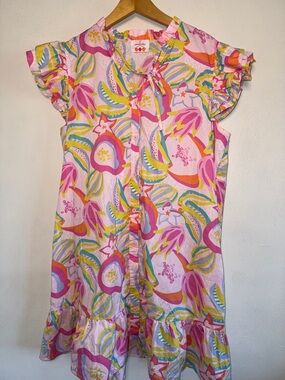 Colorful Floral Tie-Neck Button Dress - Pink, Yellow & Green